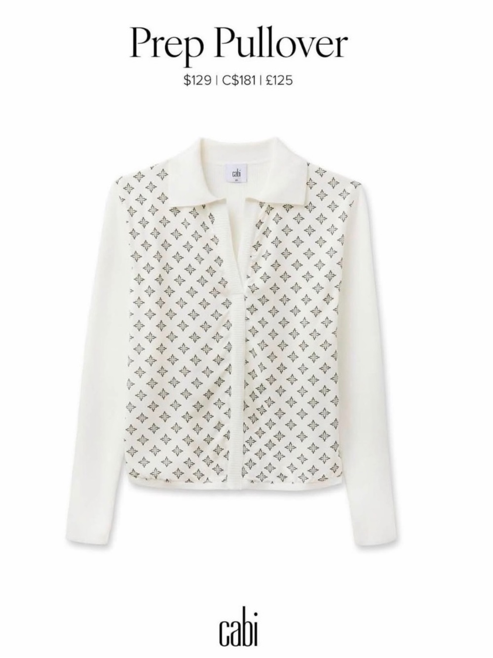 #6830 cabi Prep Pullover. NWT. Size Medium. Retails $129